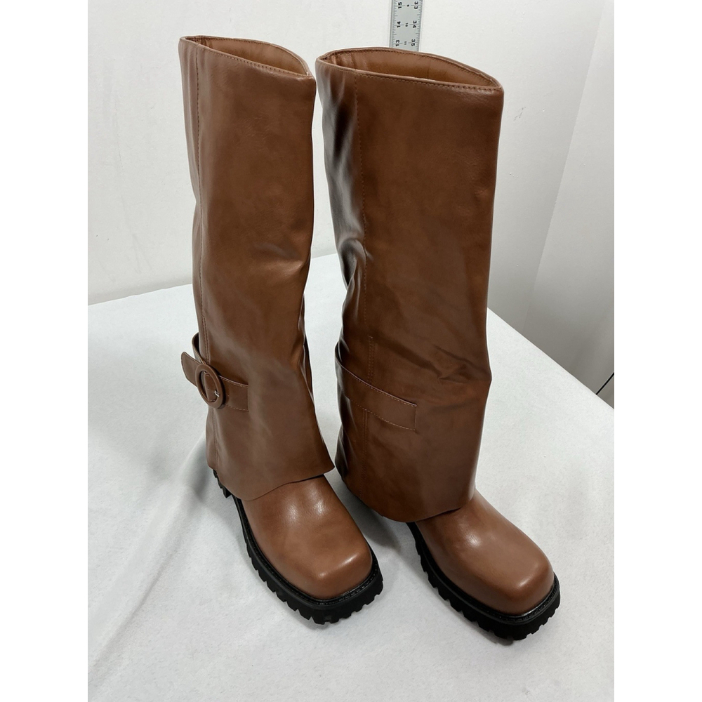 Womans New Teaieui Knee High Pull On Slouchy Fold over Riding Boots 7 Brown
